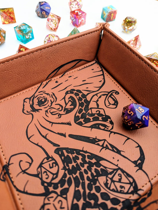 Kraken of Holding - D&D Vegan Leather Dice Rolling Tray: Chestnut