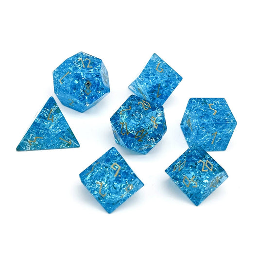 Shattered Zircon Aquamarine - 7 Piece RPG Set Zircon Glass Dice