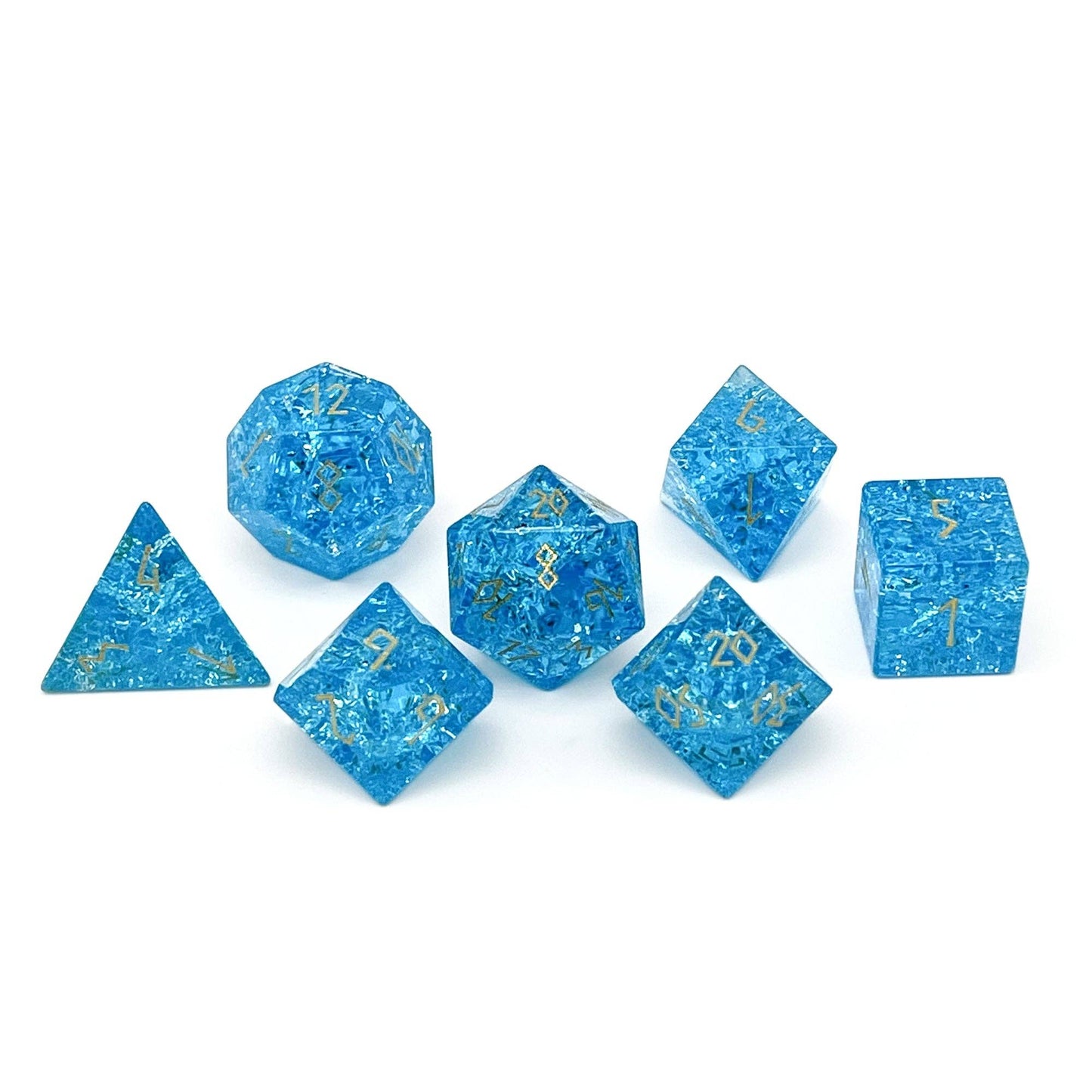 Shattered Zircon Aquamarine - 7 Piece RPG Set Zircon Glass Dice