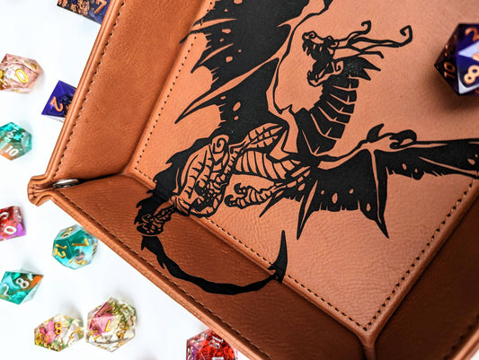 Spawn of Tiamat - D&D Vegan Leather Dice Rolling Tray: Chestnut