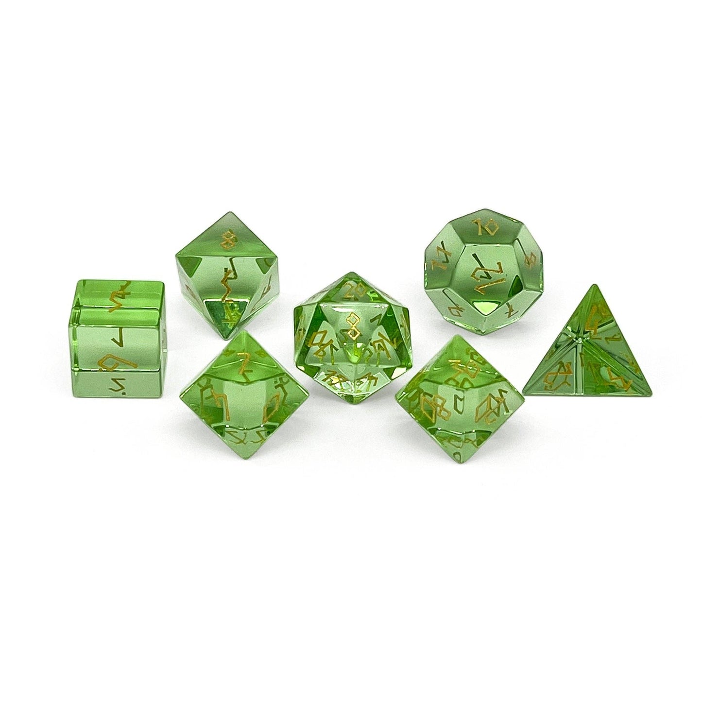 Zircon Peridot - 7 Piece RPG Set Zircon Glass Dice With Case
