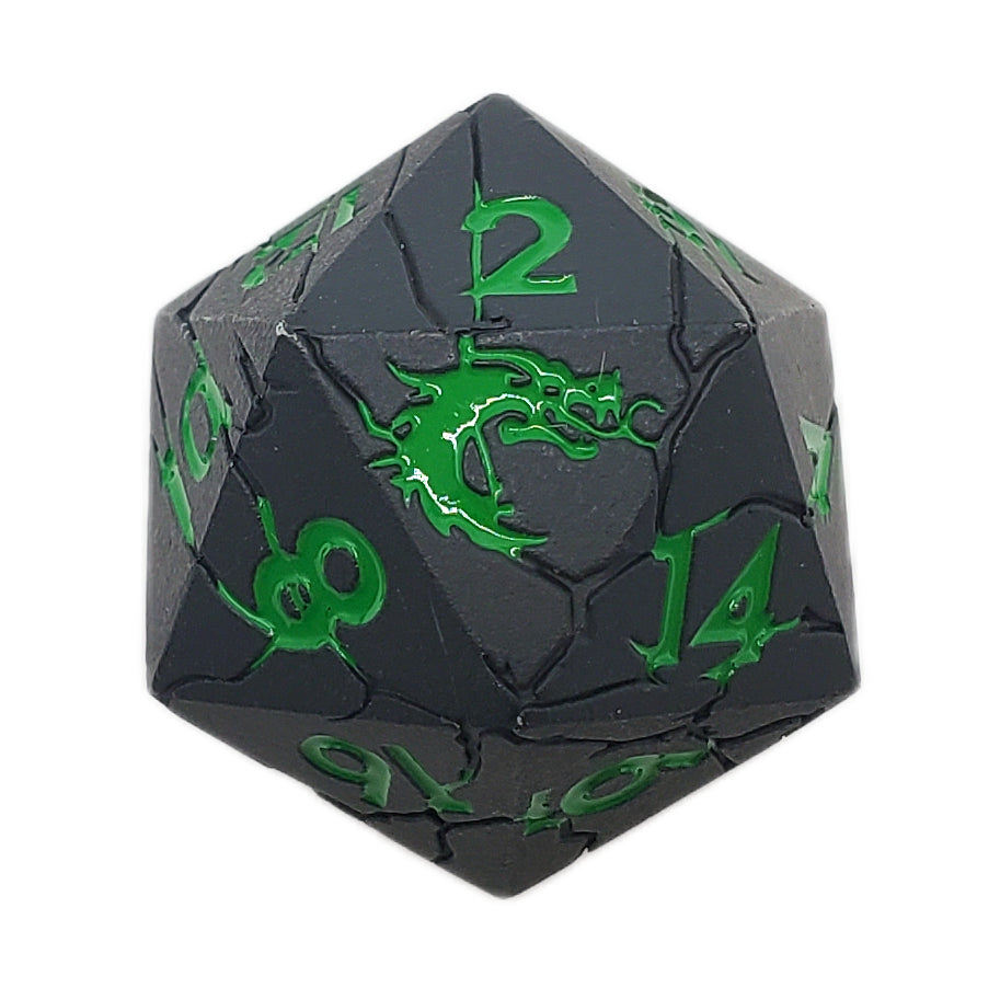 DnD RPG Metal D20: Orc Forged - Matte Black w/ Green