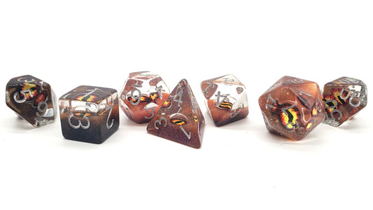 7 Piece DnD RPG Dice Set: Infused - Dragon Eye - Brown