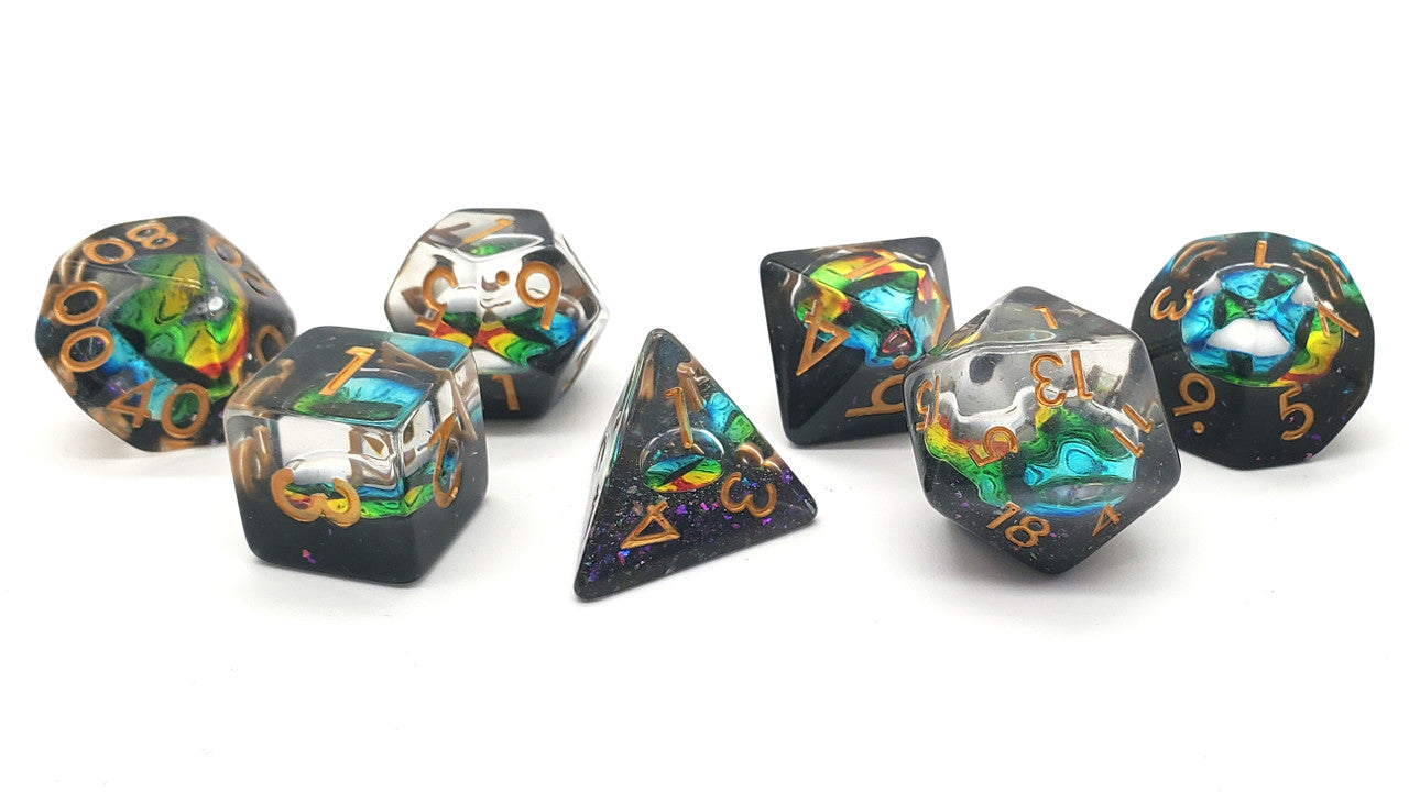 7 Piece DnD RPG Dice Set: Infused - Dragon Eye - Temporal