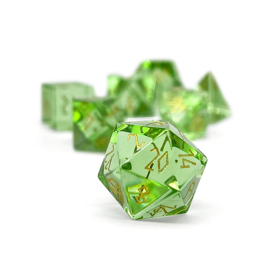 Zircon Peridot - 7 Piece RPG Set Zircon Glass Dice With Case