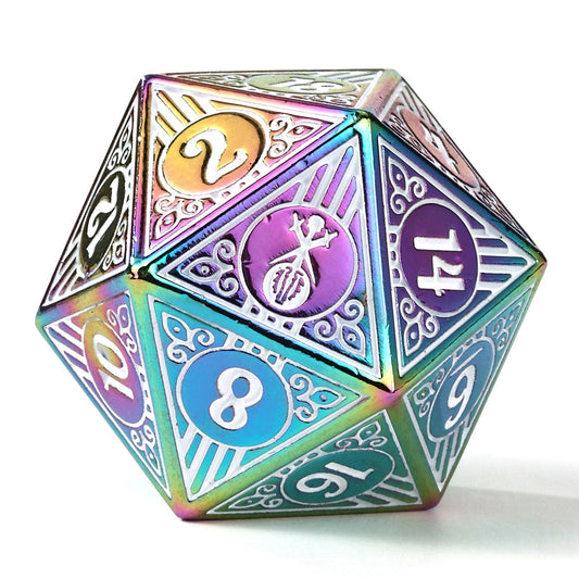 Solid Metal Bard RPG Dice Set - Rainbow w/White
