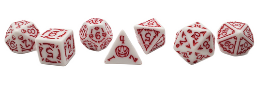 7 Piece DnD RPG Dice Set: Rune Dice - All Hallows Eve - White w/ Red