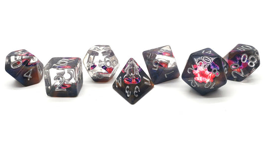 7 Piece DnD RPG Dice Set: Infused - Dragon Eye - Green w/ Purple