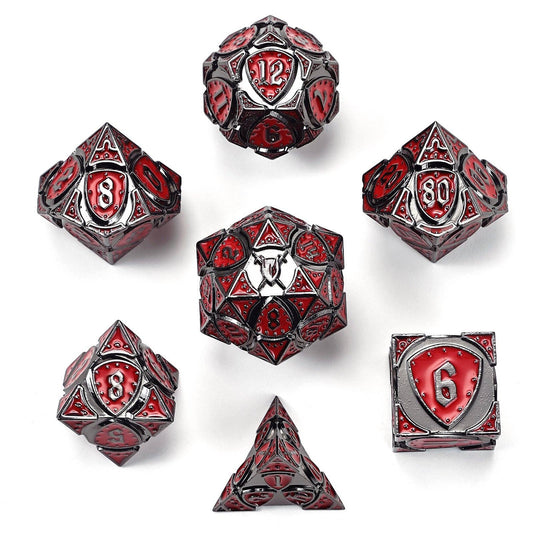 Solid Metal Fighter Class RPG Dice Set - Gunmetal w/ Red