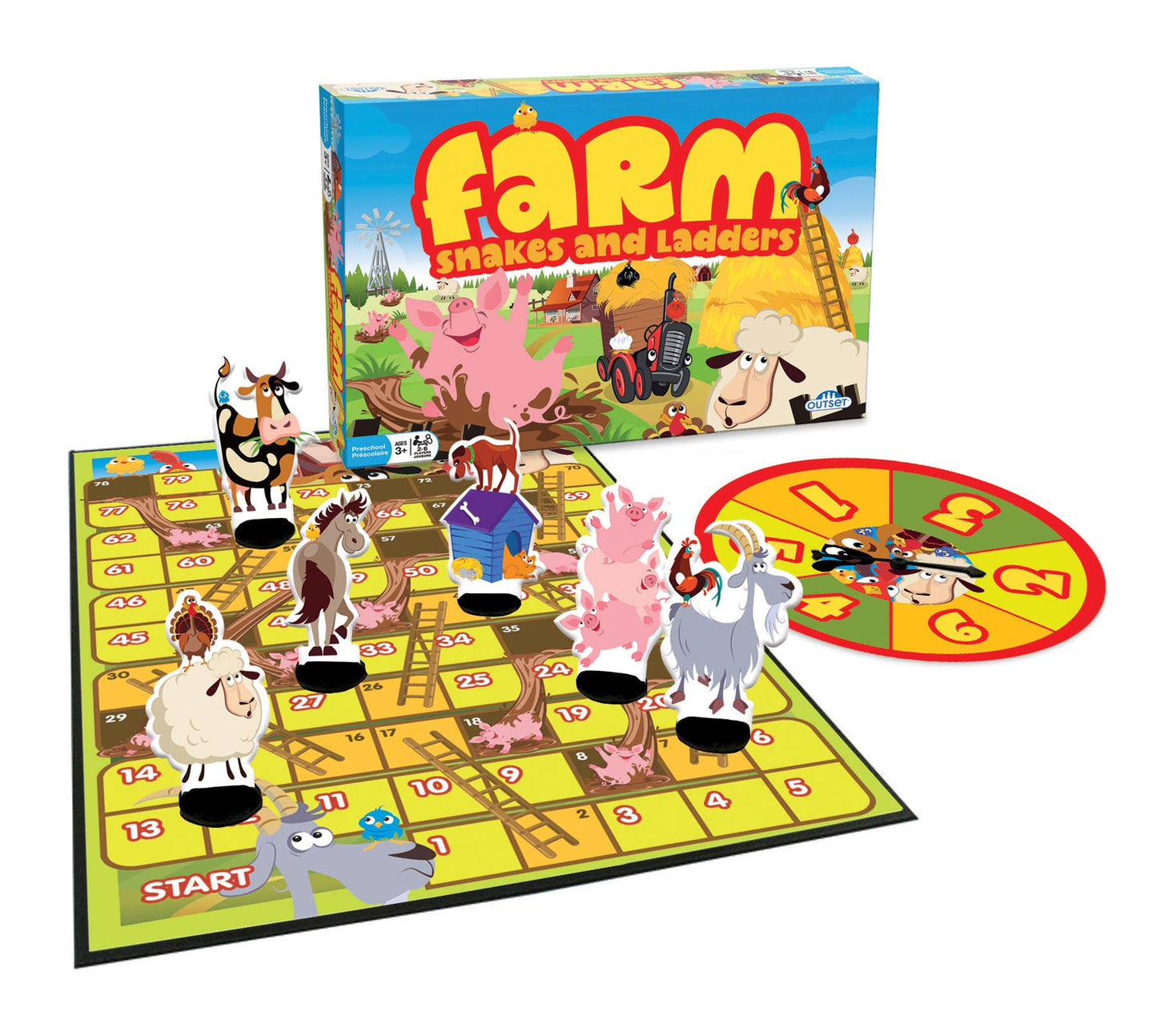Farm Snakes and Ladders Board Game for Ages 3+