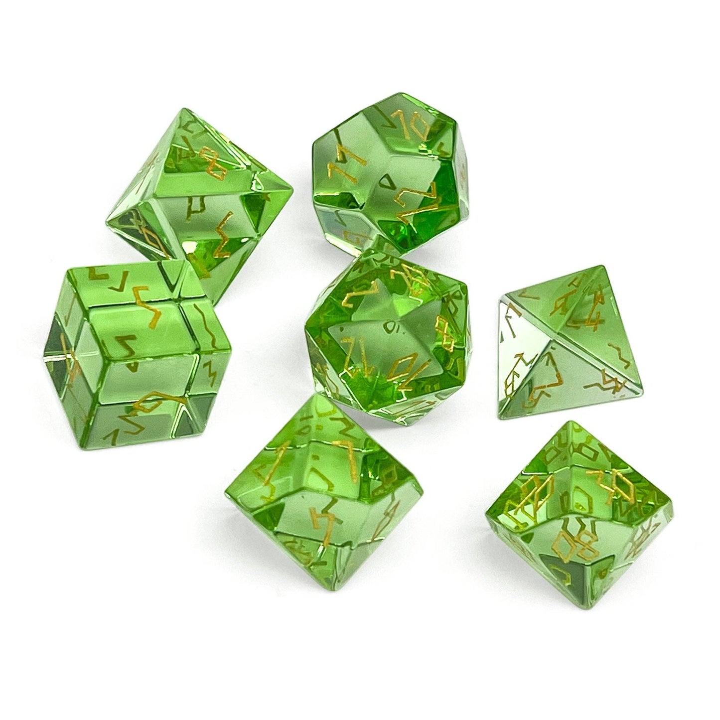 Zircon Peridot - 7 Piece RPG Set Zircon Glass Dice With Case