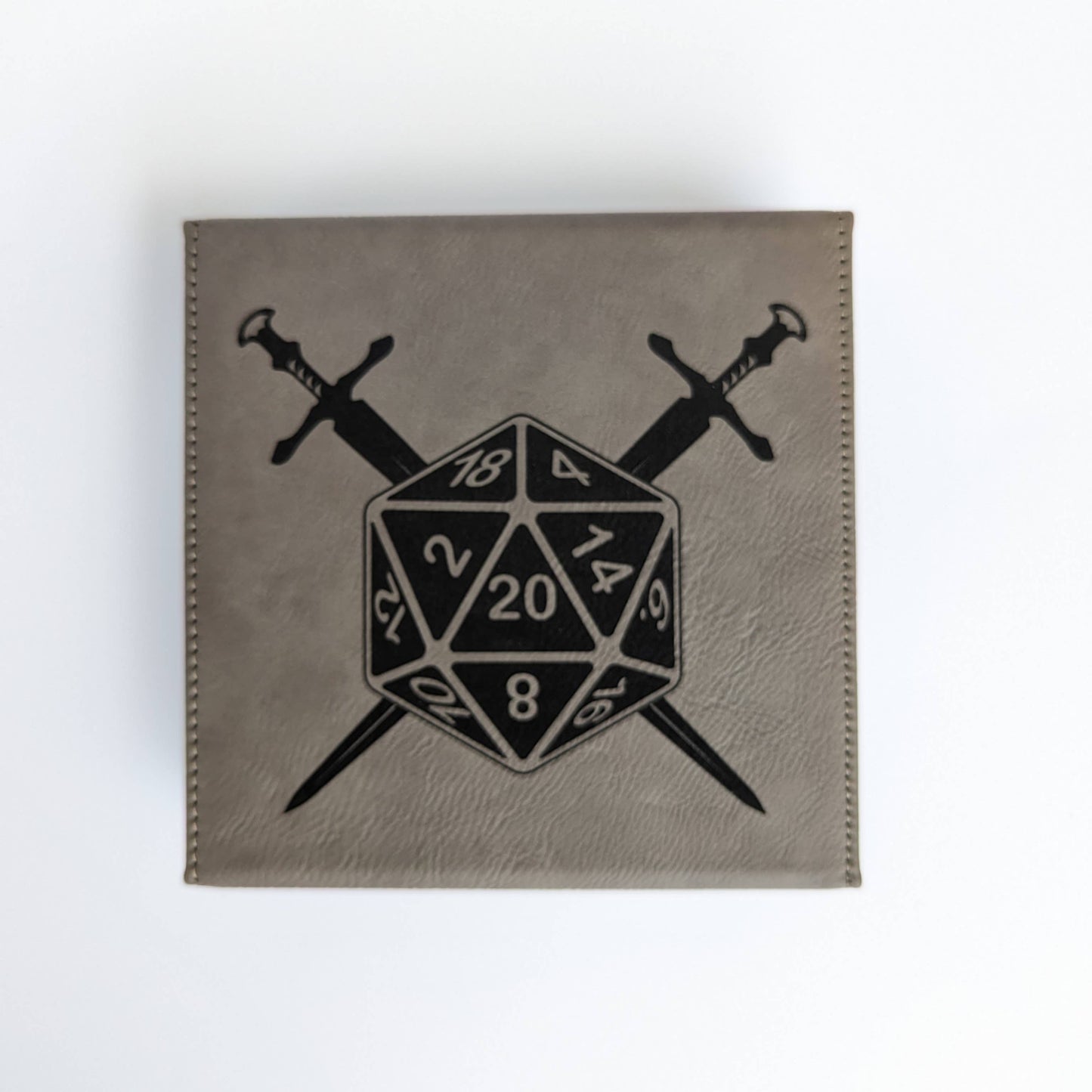 D20 Swords  - D&D - Vegan Leather Dice Box: Grey