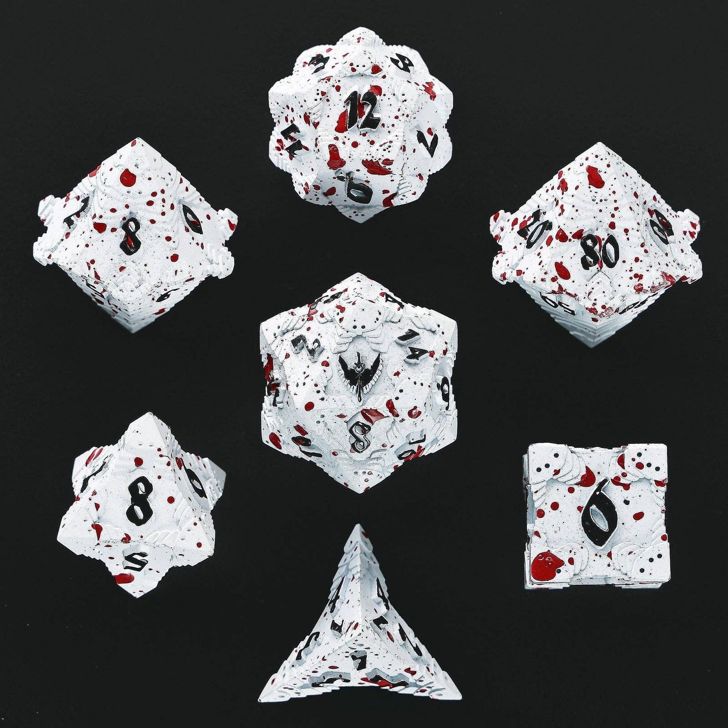 Solid Metal Paladin Dice Set - Matt White/Blood Splatter