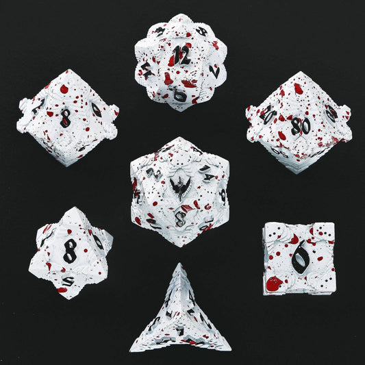Solid Metal Paladin Dice Set - Matt White/Blood Splatter