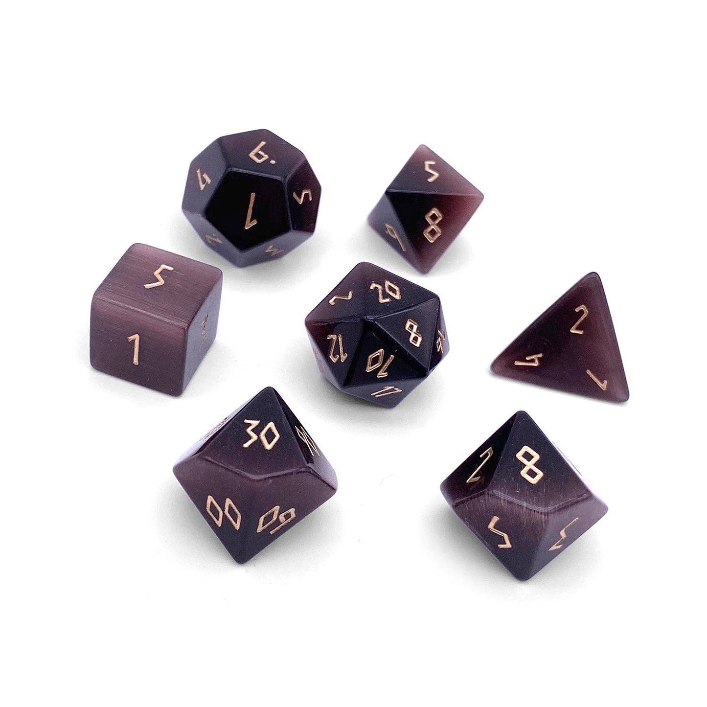 Purple Cats Eye - 7 Piece RPG Set Glass Dice