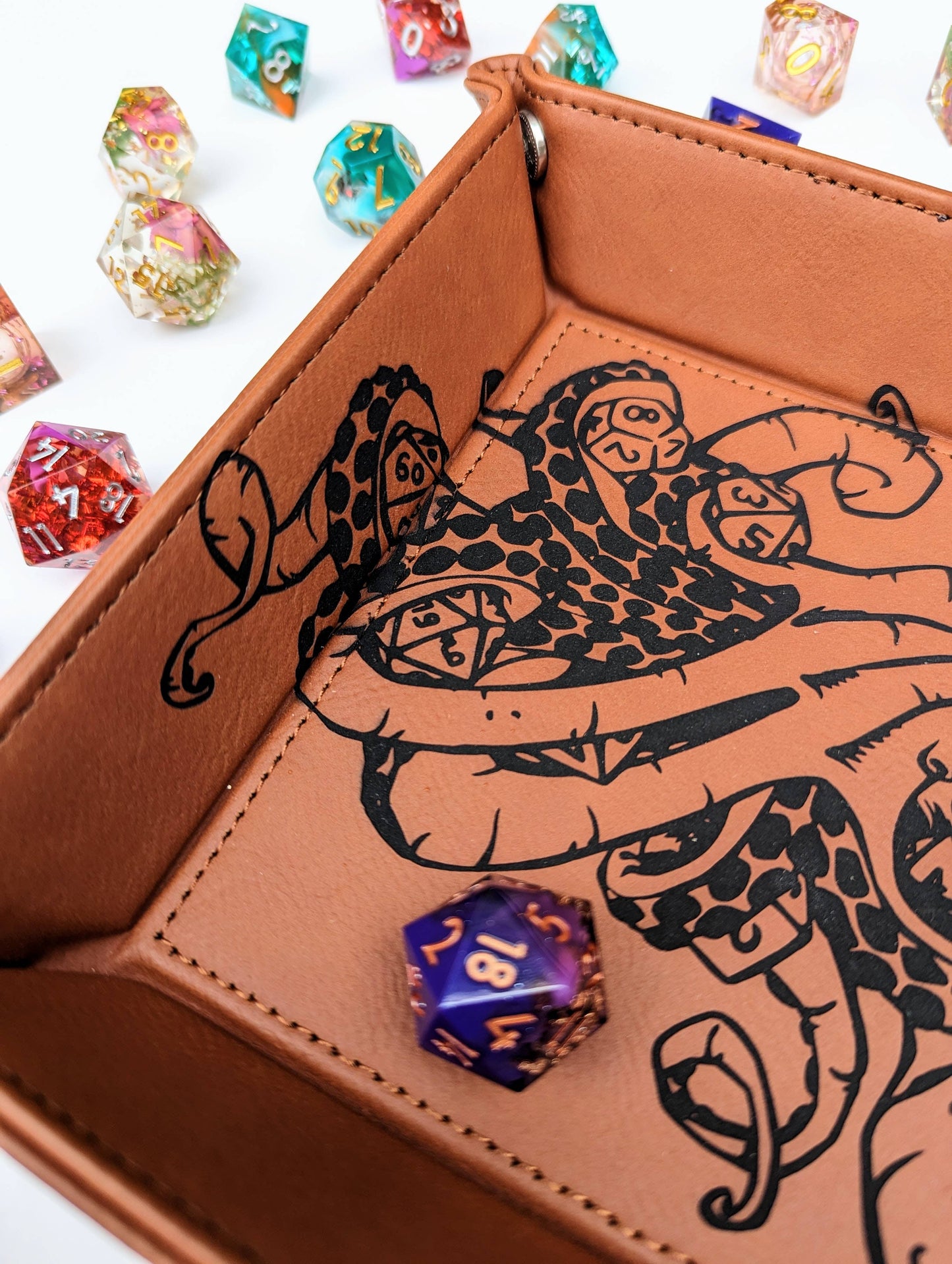 Kraken of Holding - D&D Vegan Leather Dice Rolling Tray: Chestnut