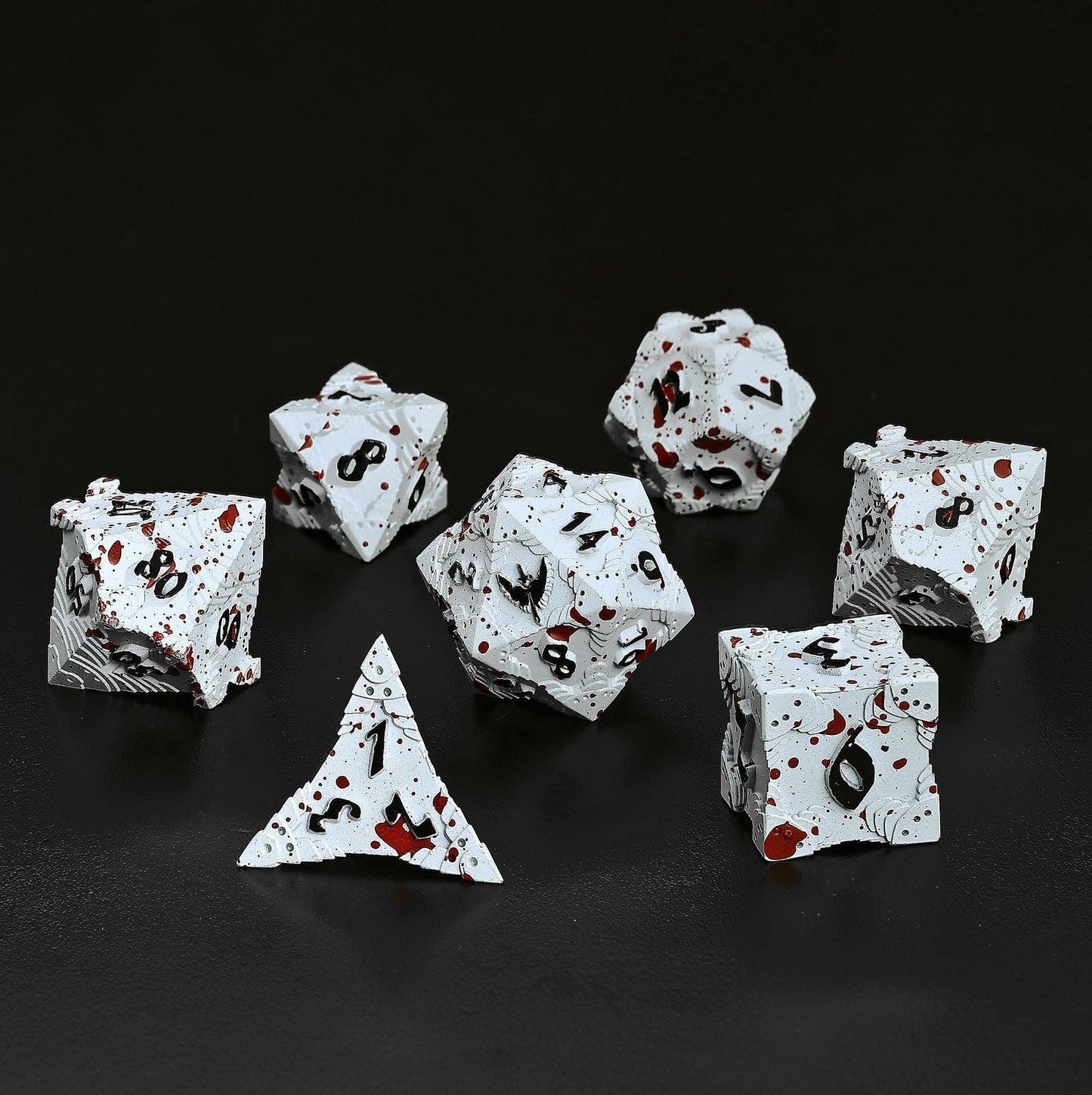 Solid Metal Paladin Dice Set - Matt White/Blood Splatter