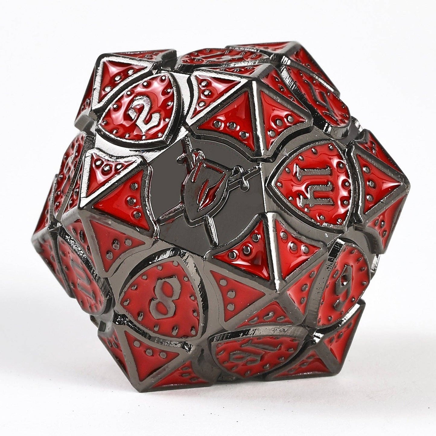 Solid Metal Fighter Class RPG Dice Set - Gunmetal w/ Red