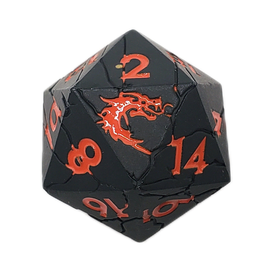 DnD RPG Metal D20: Orc Forged - Matte Black w/ Orange