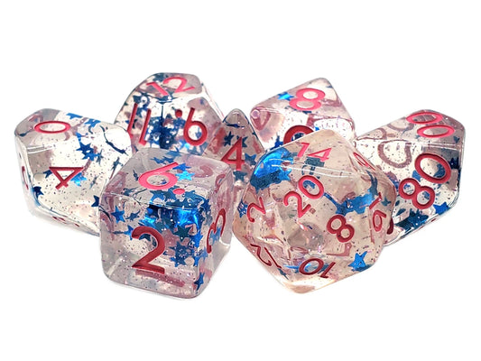7 Piece DnD RPG Dice Set: Infused - Blue Stars w/ Pink