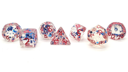 7 Piece DnD RPG Dice Set: Infused - Blue Stars w/ Pink
