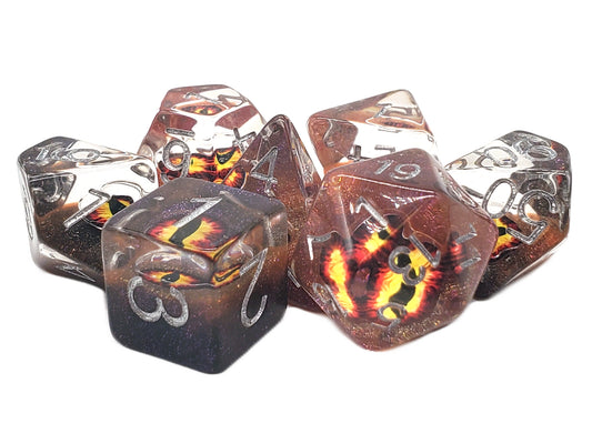 7 Piece DnD RPG Dice Set: Infused - Dragon Eye - Brown
