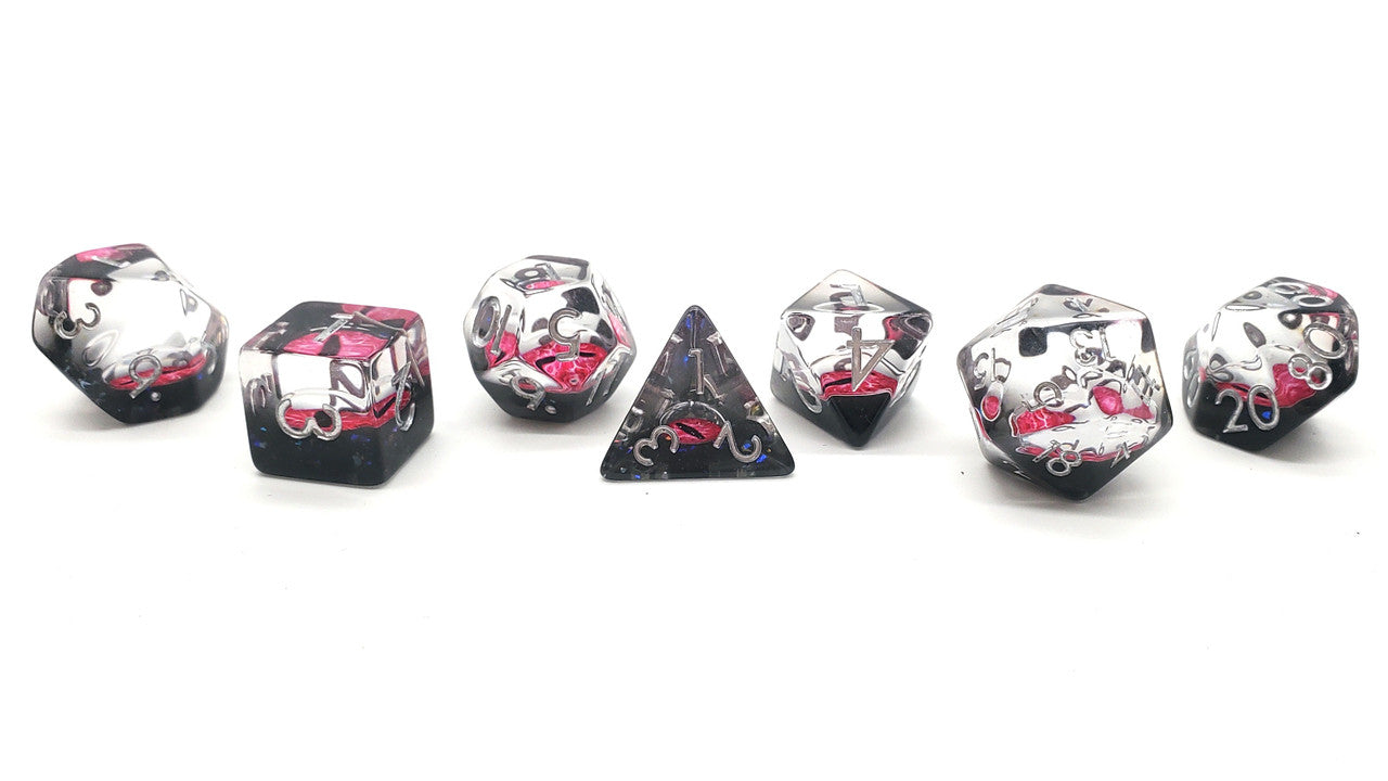 7 Piece DnD RPG Dice Set: Infused - Dragon Eye - Pink