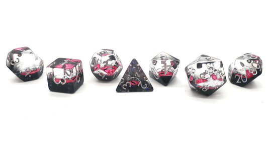 7 Piece DnD RPG Dice Set: Infused - Dragon Eye - Pink