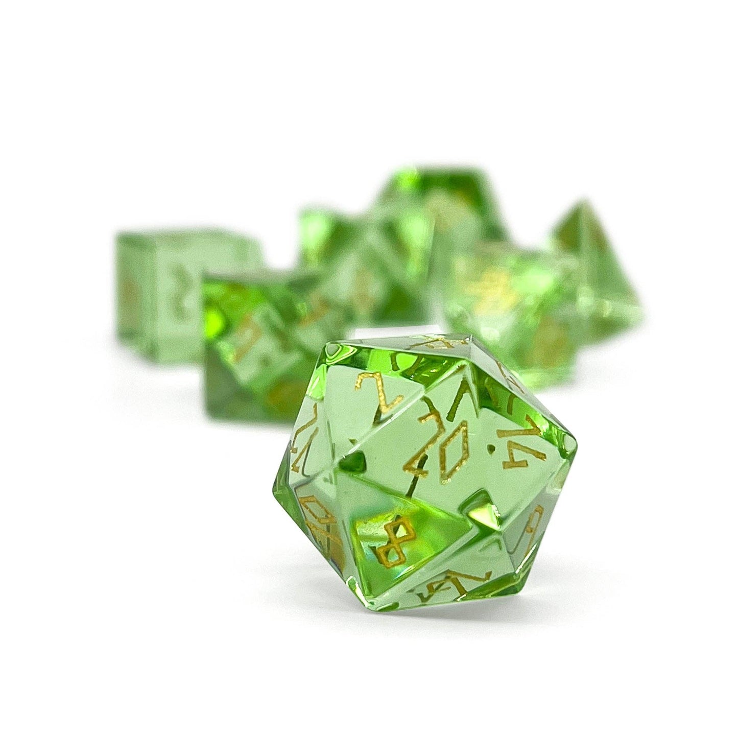 Zircon Peridot - 7 Piece RPG Set Zircon Glass Dice With Case