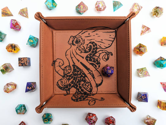 Kraken of Holding - D&D Vegan Leather Dice Rolling Tray: Chestnut