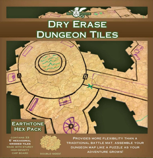 Dry Erase Dungeon Tiles, Earthtone - Pack of 33 6" hex tiles