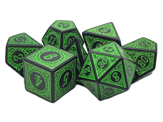 7 Piece DnD RPG Dice Set: Rune Dice - Magical Runes - Green