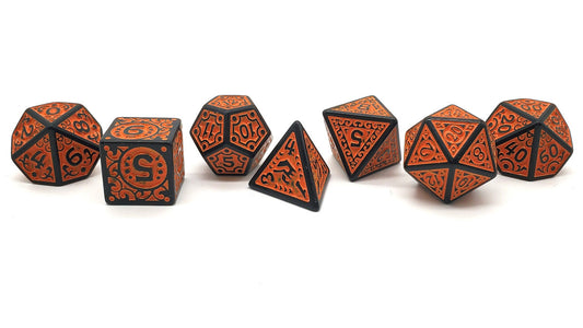 7 Piece DnD RPG Dice Set: Rune Dice - Magical Runes - Orange