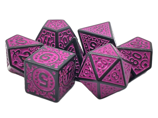 7 Piece DnD RPG Dice Set: Rune Dice - Magical Runes - Purple
