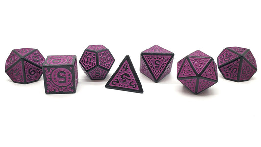 7 Piece DnD RPG Dice Set: Rune Dice - Magical Runes - Purple