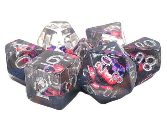 7 Piece DnD RPG Dice Set: Infused - Dragon Eye - Green w/ Purple