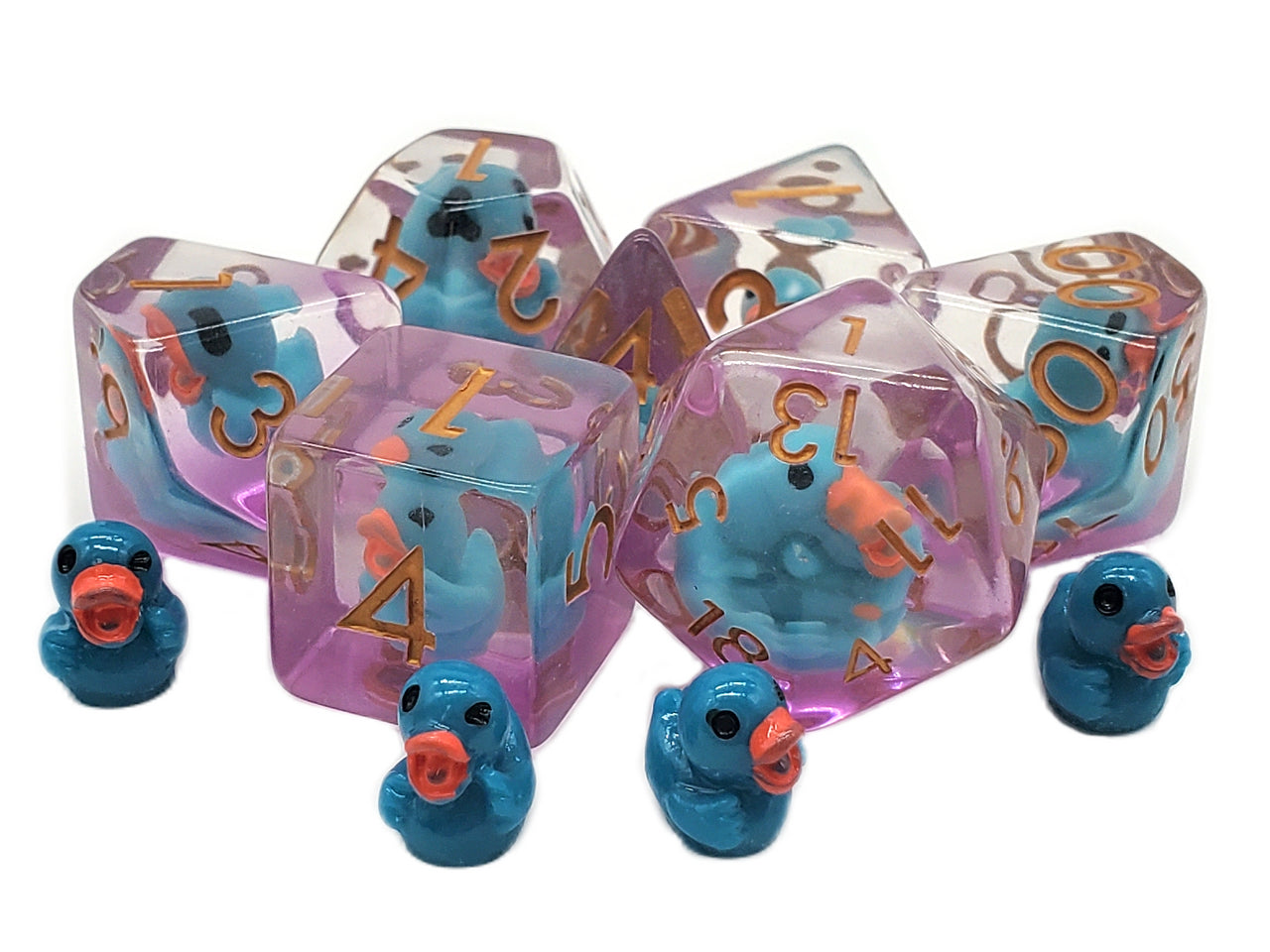 7 Piece DnD RPG Dice Set: Animal Kingdom - Duck - Teal