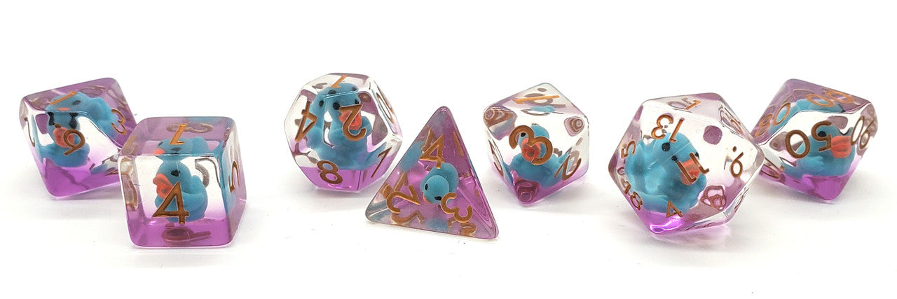 7 Piece DnD RPG Dice Set: Animal Kingdom - Duck - Teal